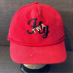 Vintage Fly TWA Airlines Snapback Hat Red String Red Embroidered Flying Planes